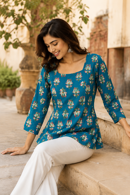 Floral Print Square Neck Top