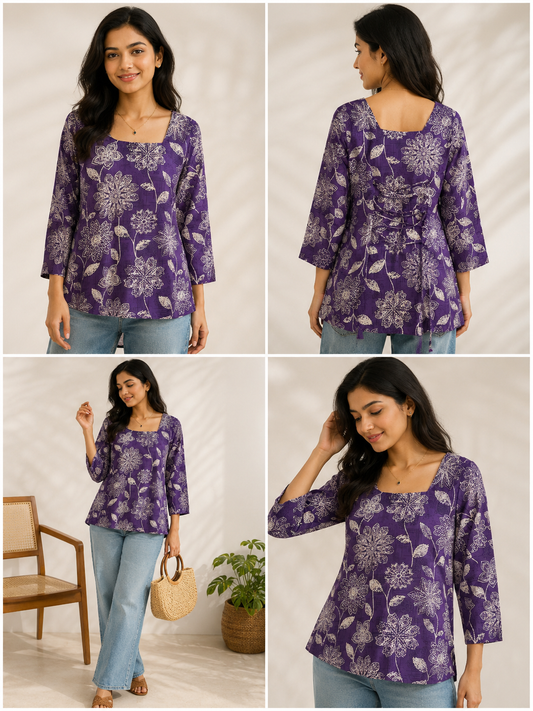 Floral Print Square Neck Top