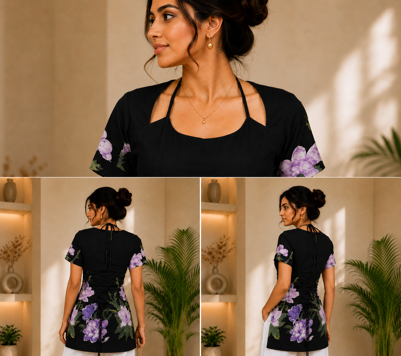 Floral Lace-Up Back Indo-Western Top