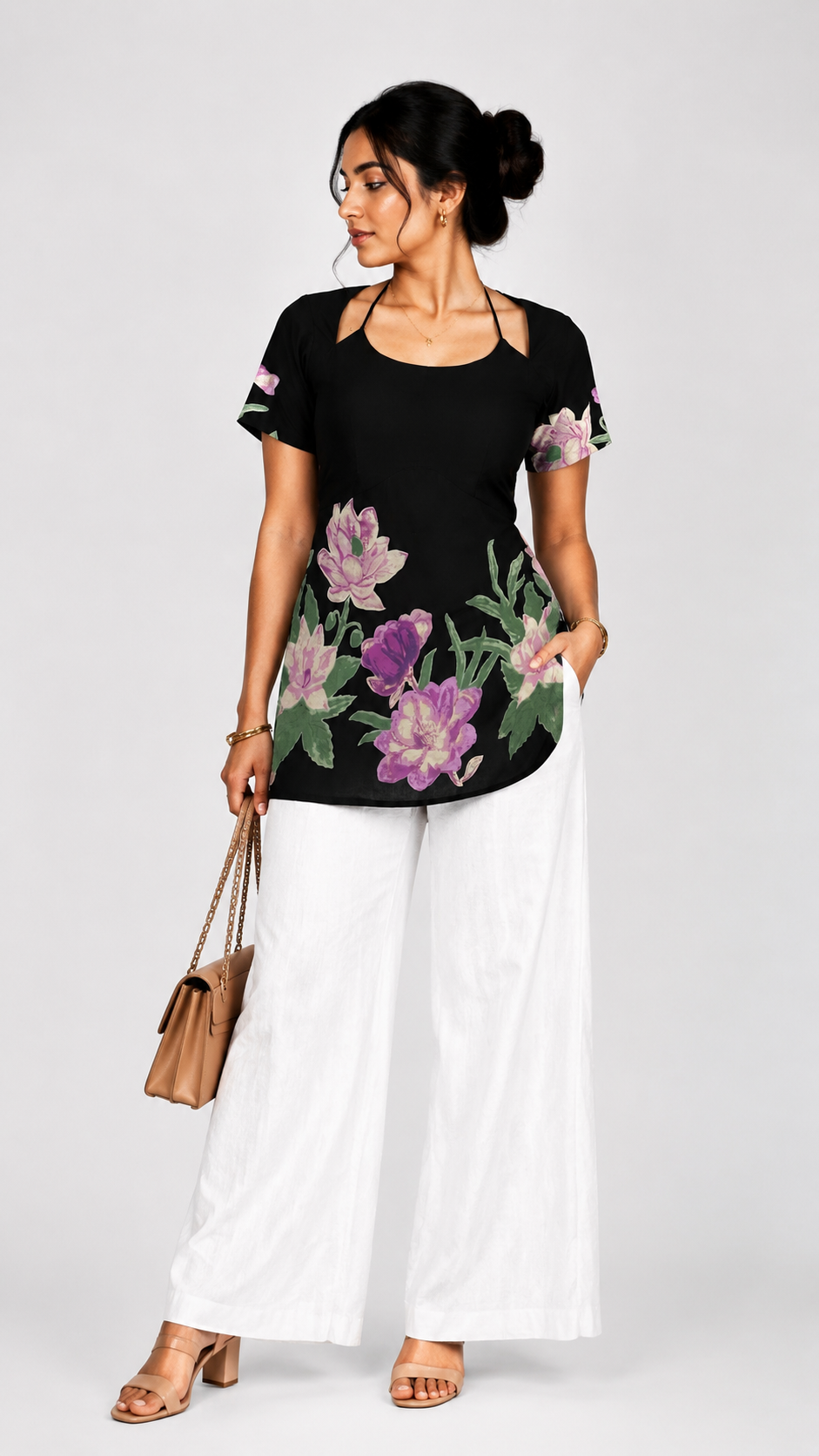 Mastani Floral Lace-Up Back Indo-Western Top