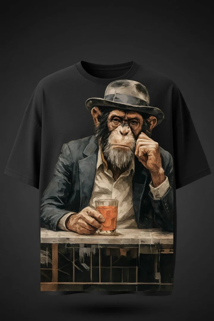 Oversized Chilling Monkey Print T-Shirt – Premium Unisex Cotton Tee