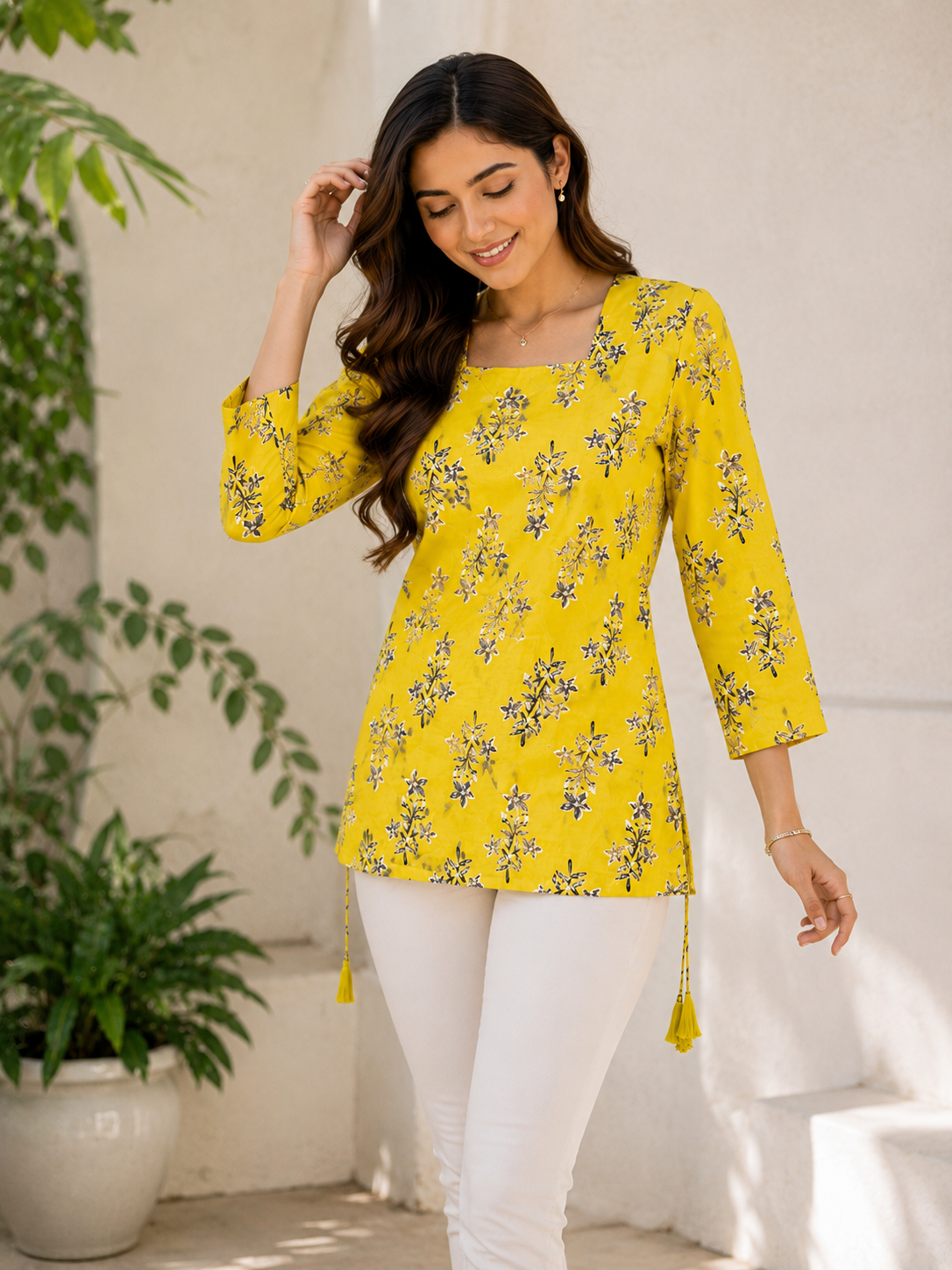 Floral Print Square Neck Top