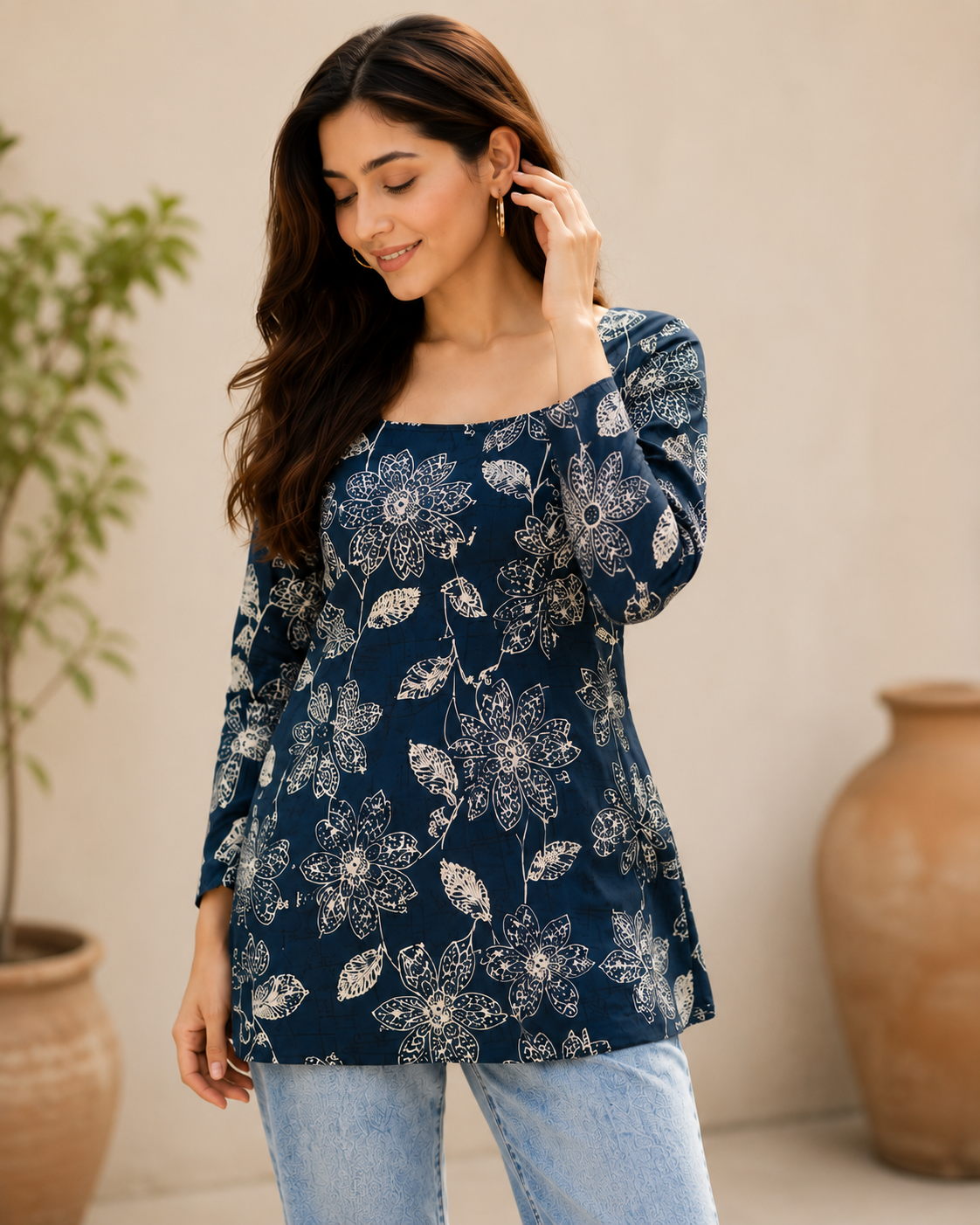Floral Print Square Neck Top