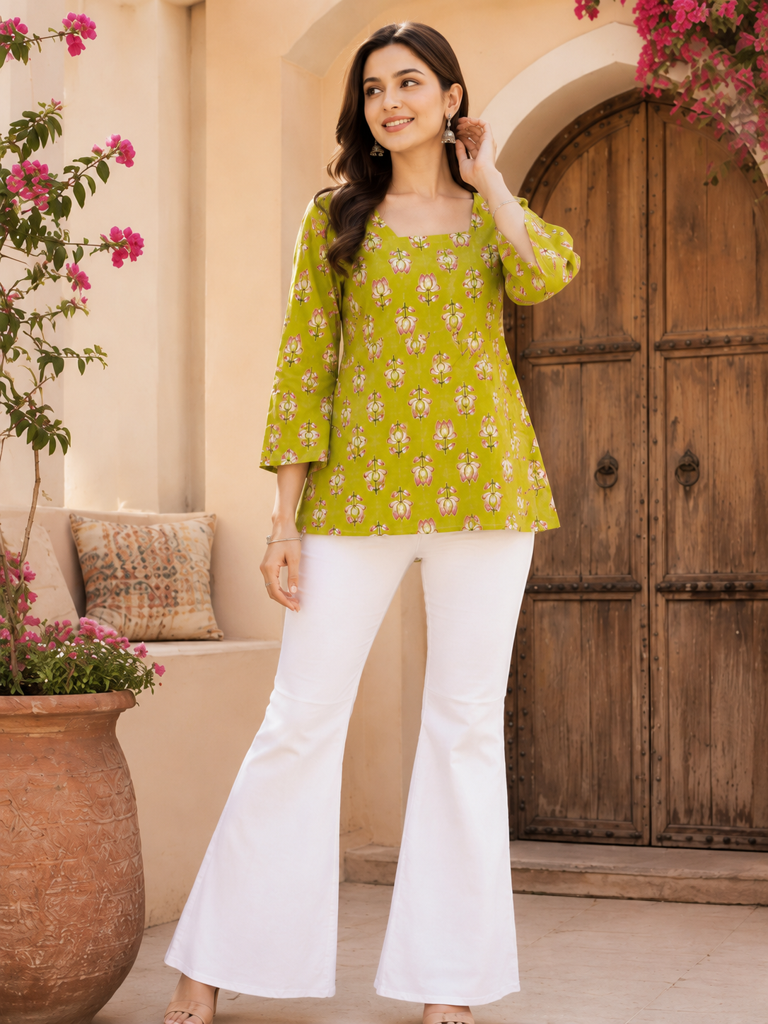 Floral Print Square Neck Top