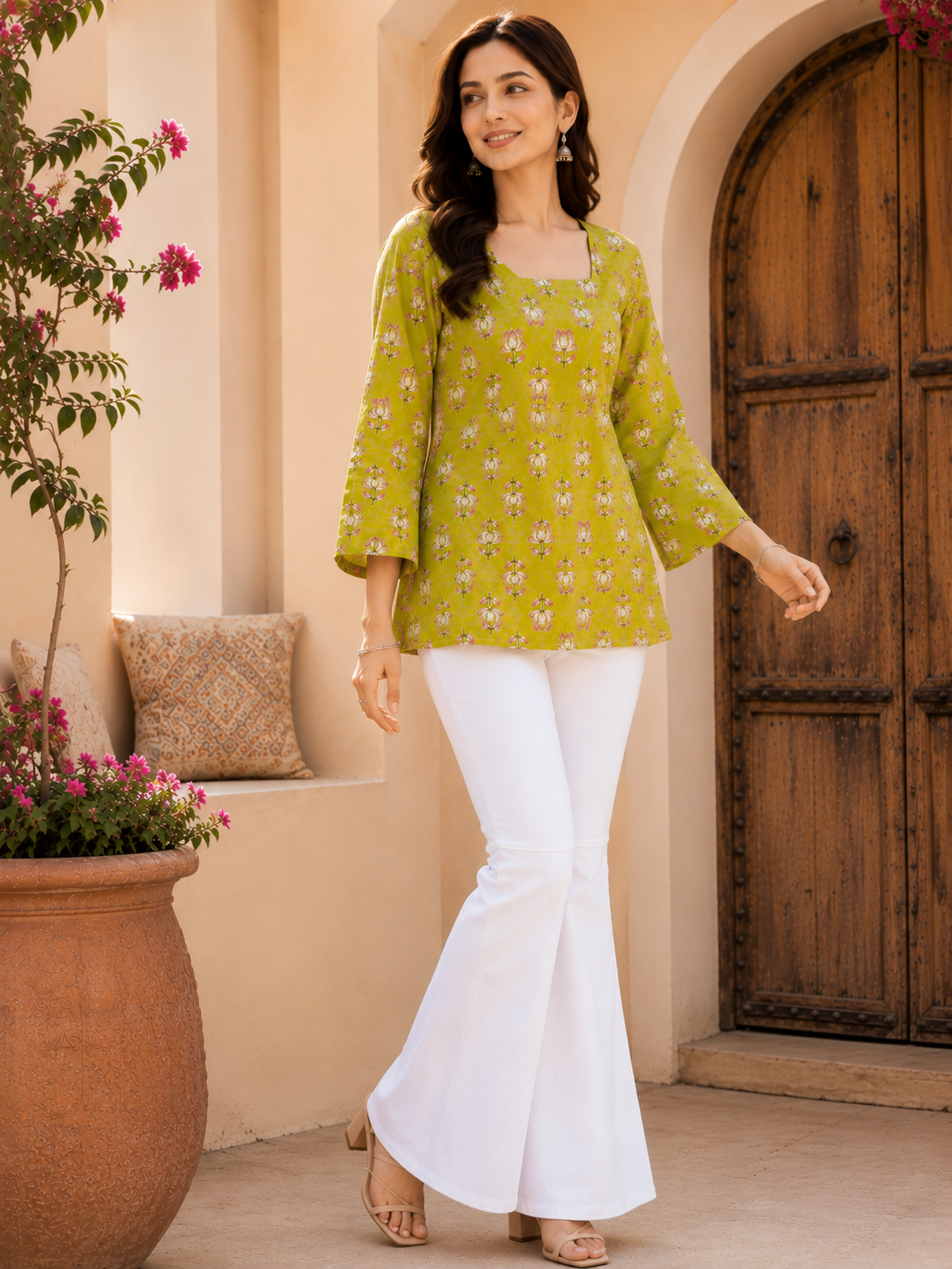 Floral Print Square Neck Top