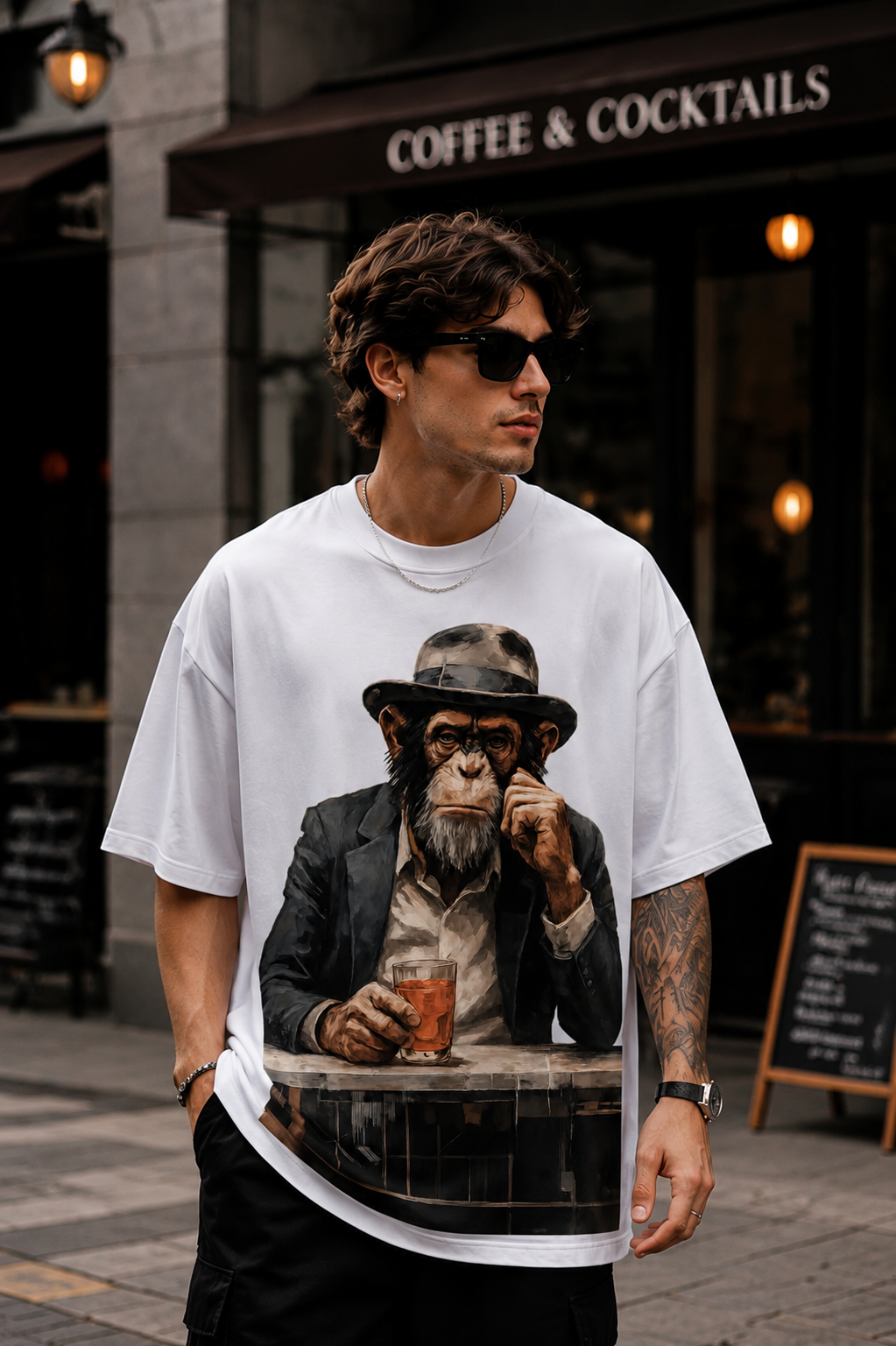 Oversized Chilling Monkey Print T-Shirt – Unisex Casual Wear