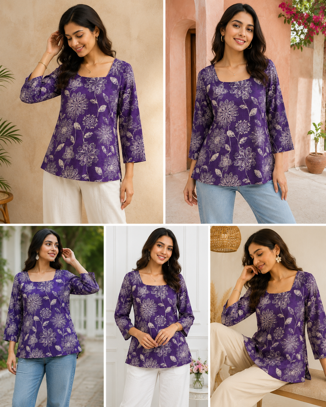 Floral Print Square Neck Top