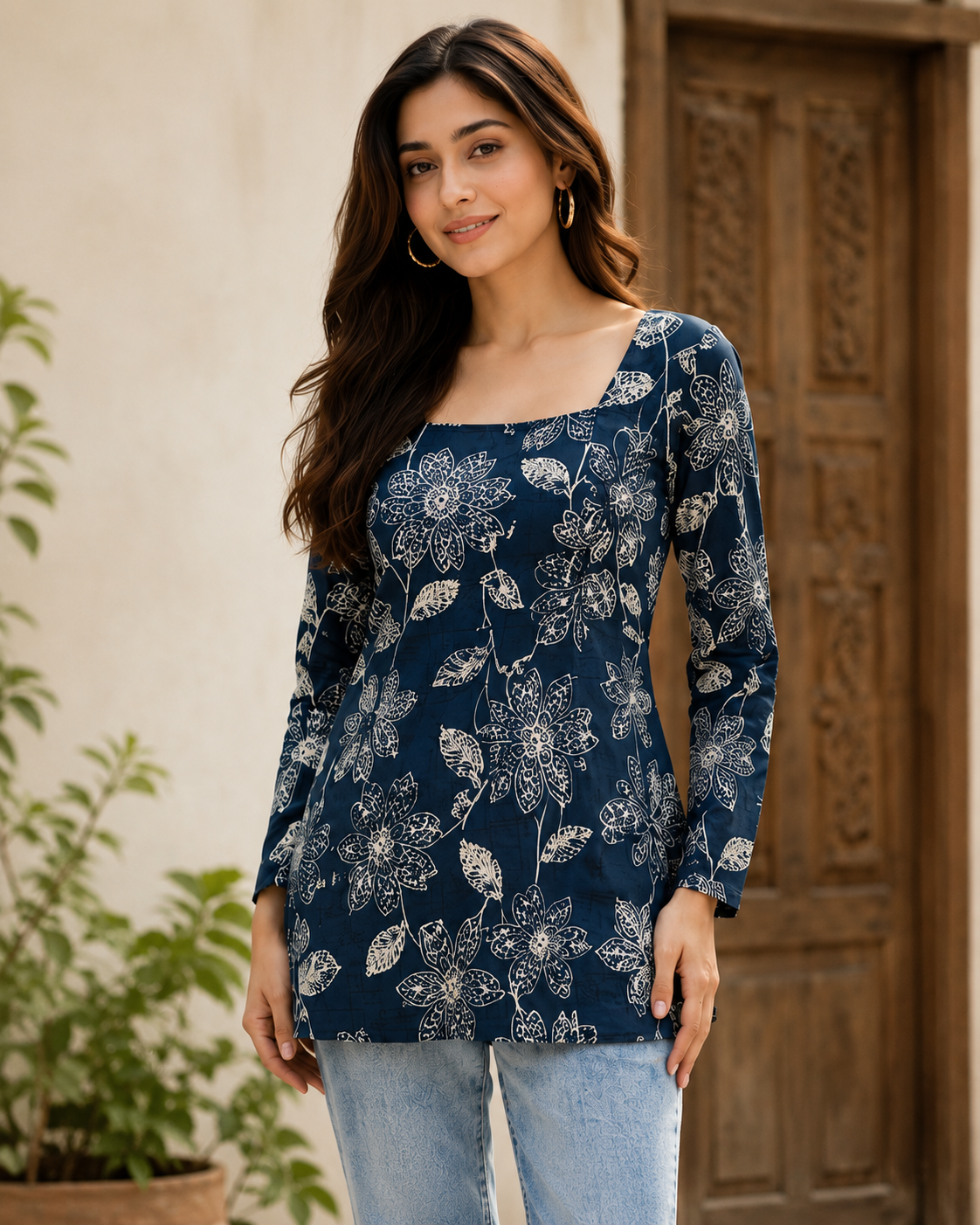 Floral Print Square Neck Top