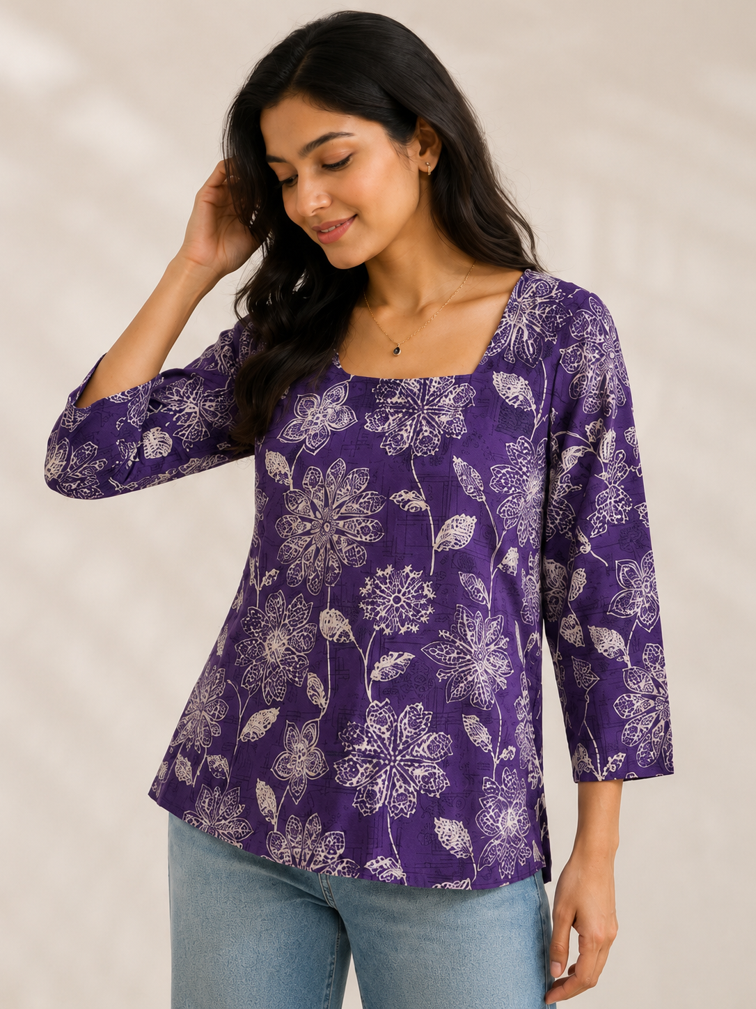 Floral Print Square Neck Top