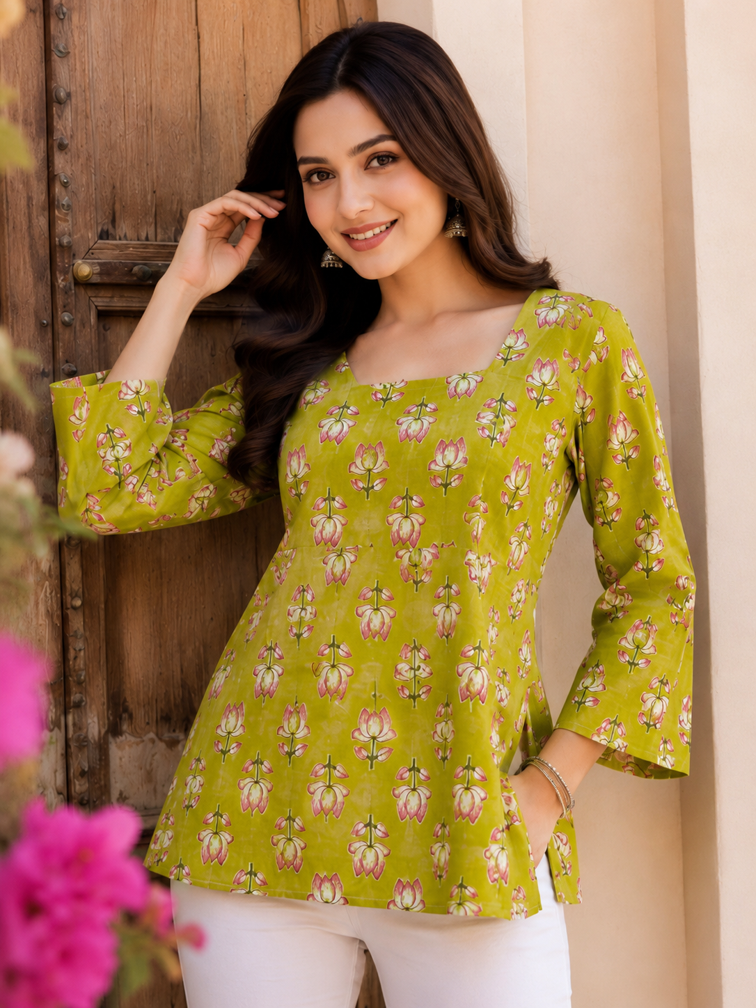 Floral Print Square Neck Top