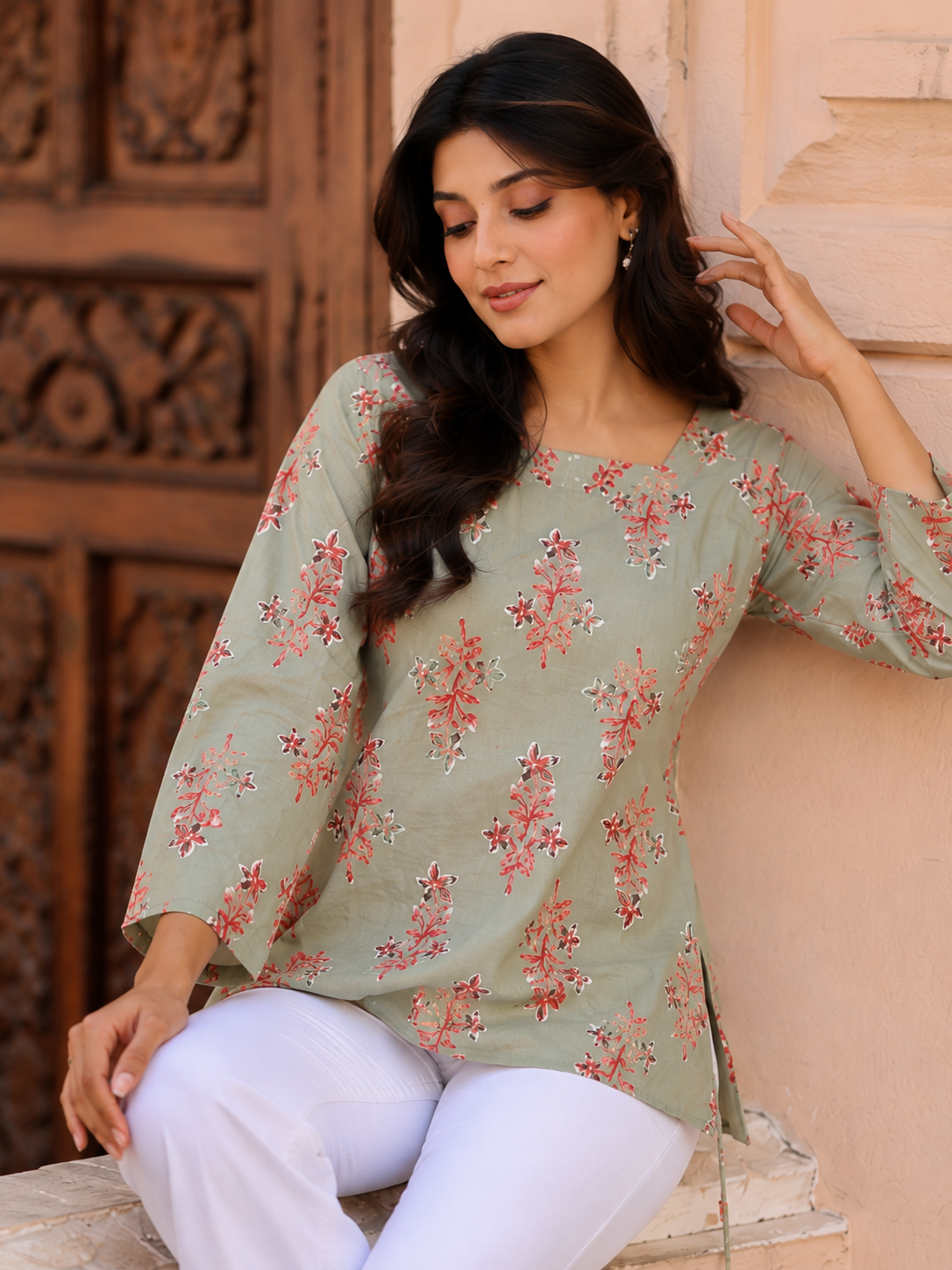Floral Print Square Neck Top