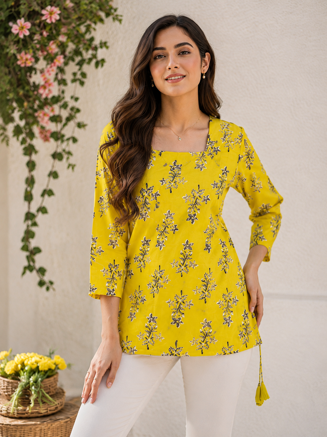 Floral Print Square Neck Top