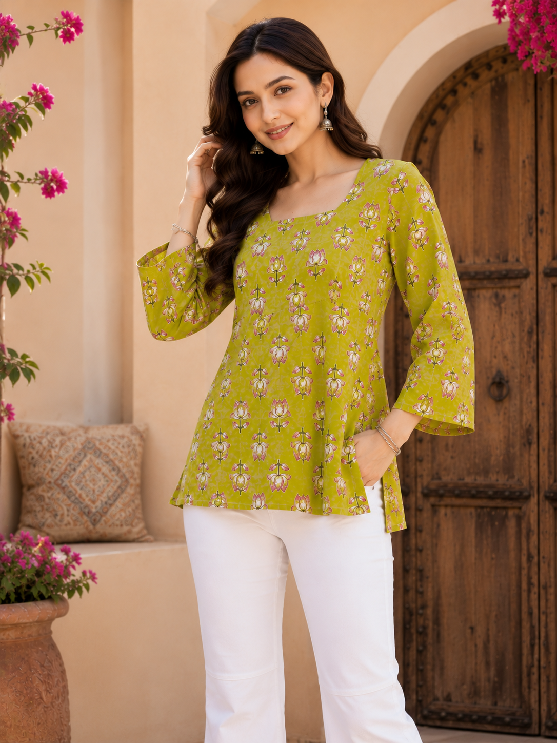 Floral Print Square Neck Top