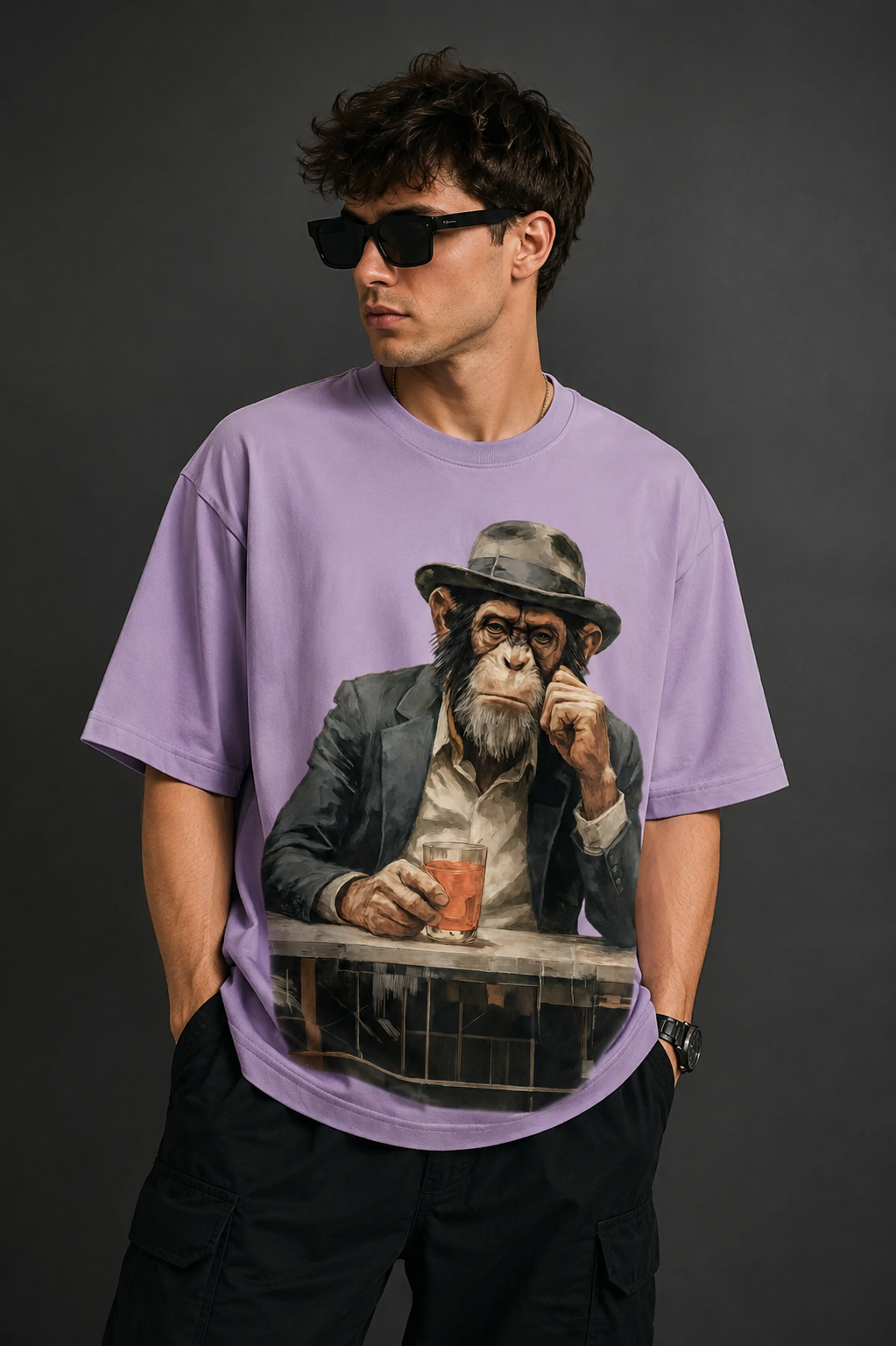 Oversized Chilling Monkey Print T-Shirt – Unisex Casual Wear