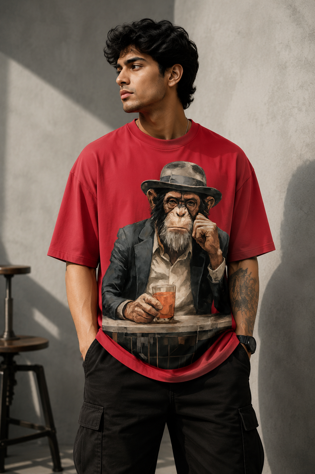 Oversized Chilling Monkey Print T-Shirt – Unisex Casual Wear