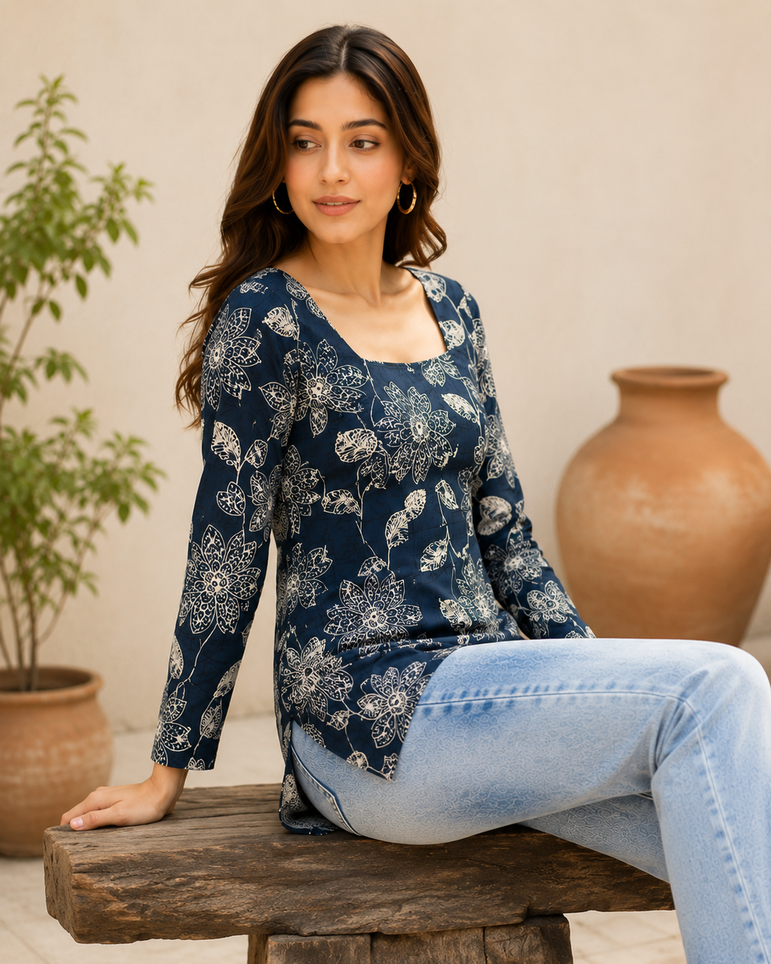 Floral Print Square Neck Top