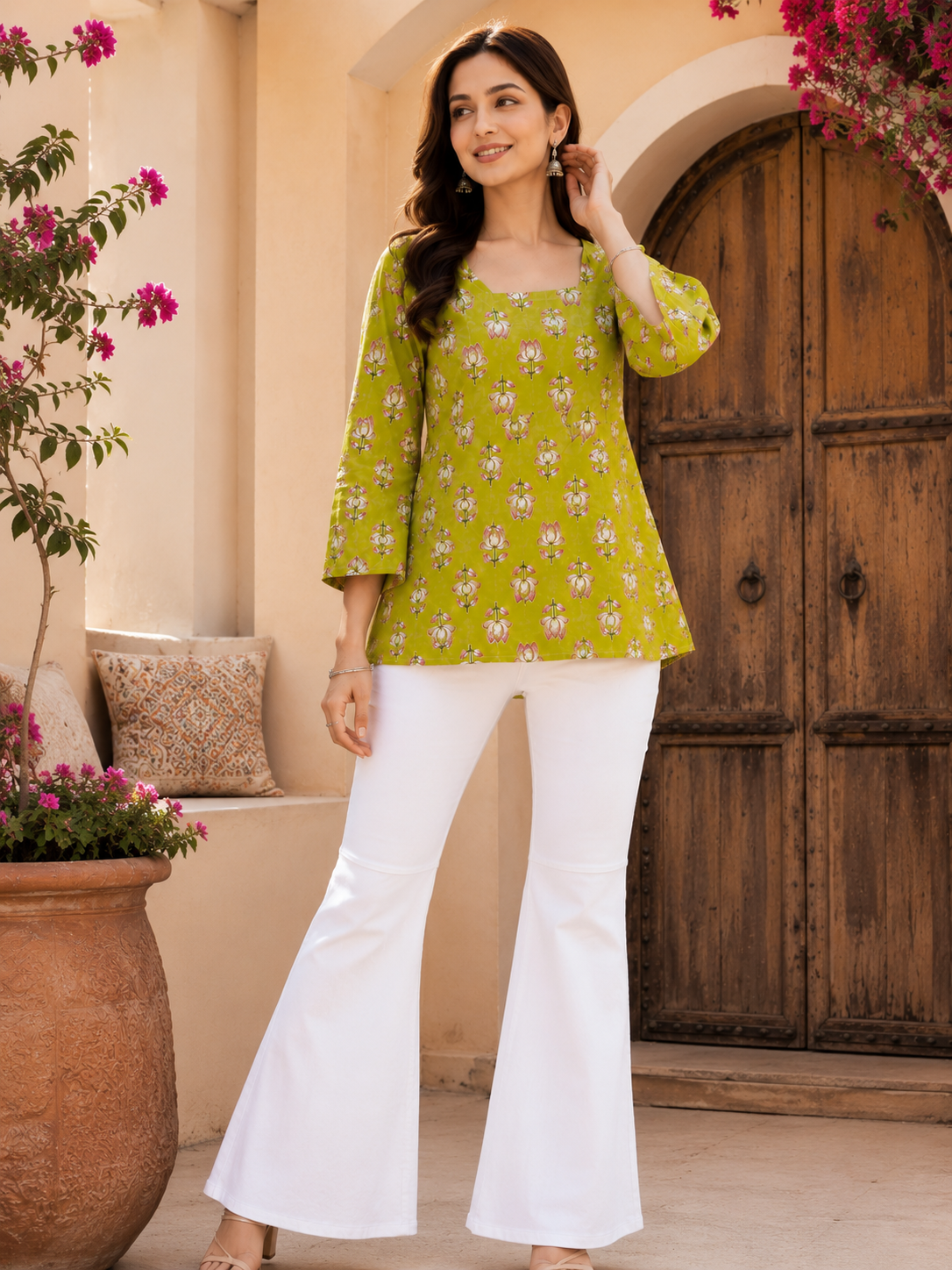 Floral Print Square Neck Top