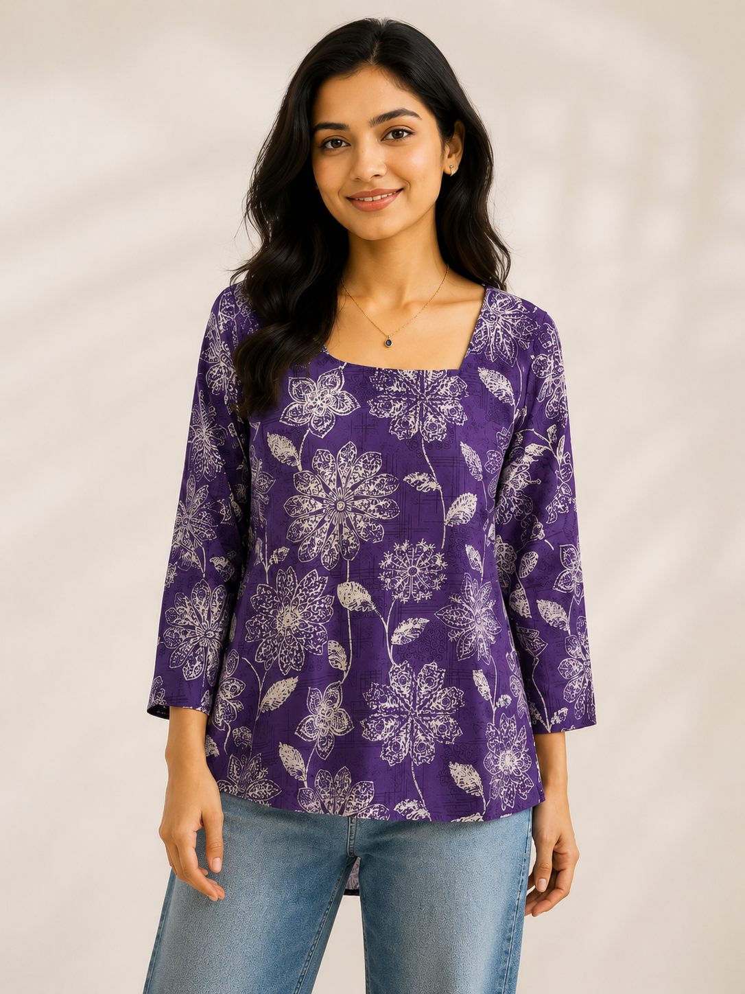 Floral Print Square Neck Top