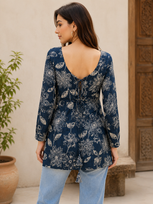Floral Print Square Neck Top