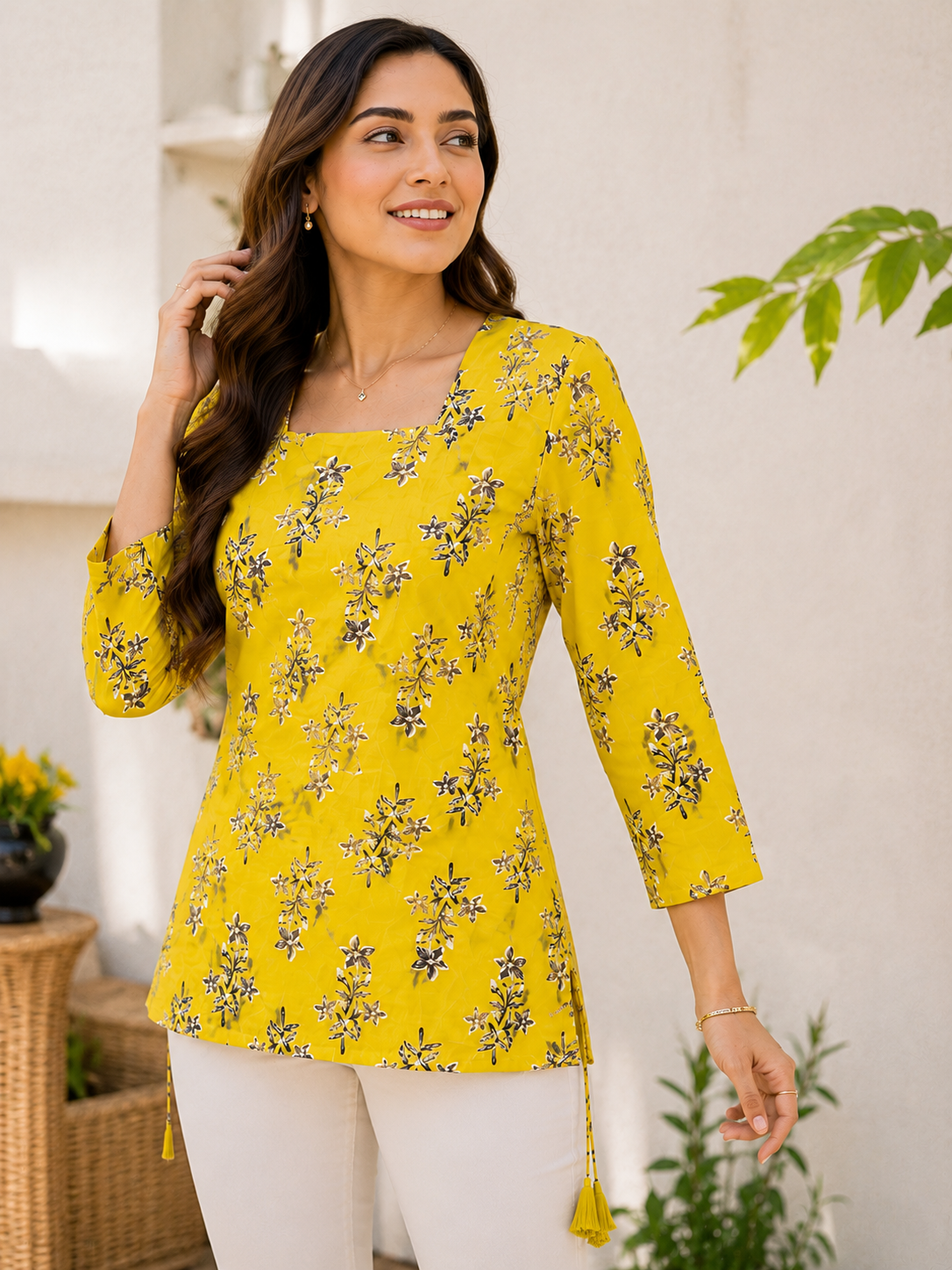 Floral Print Square Neck Top