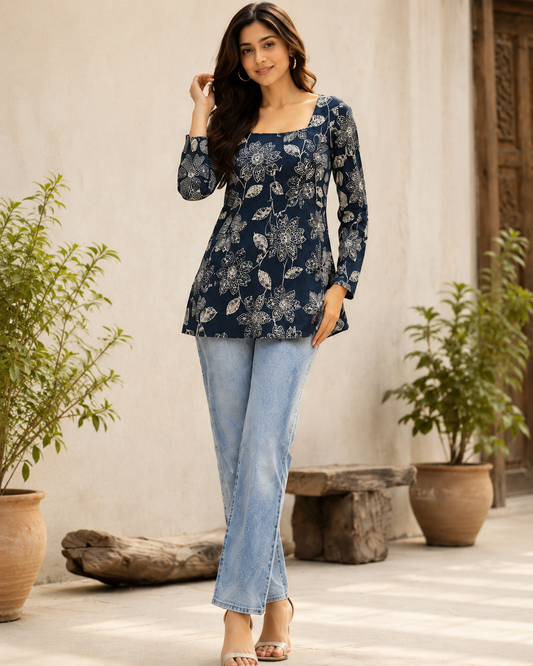 Floral Print Square Neck Top