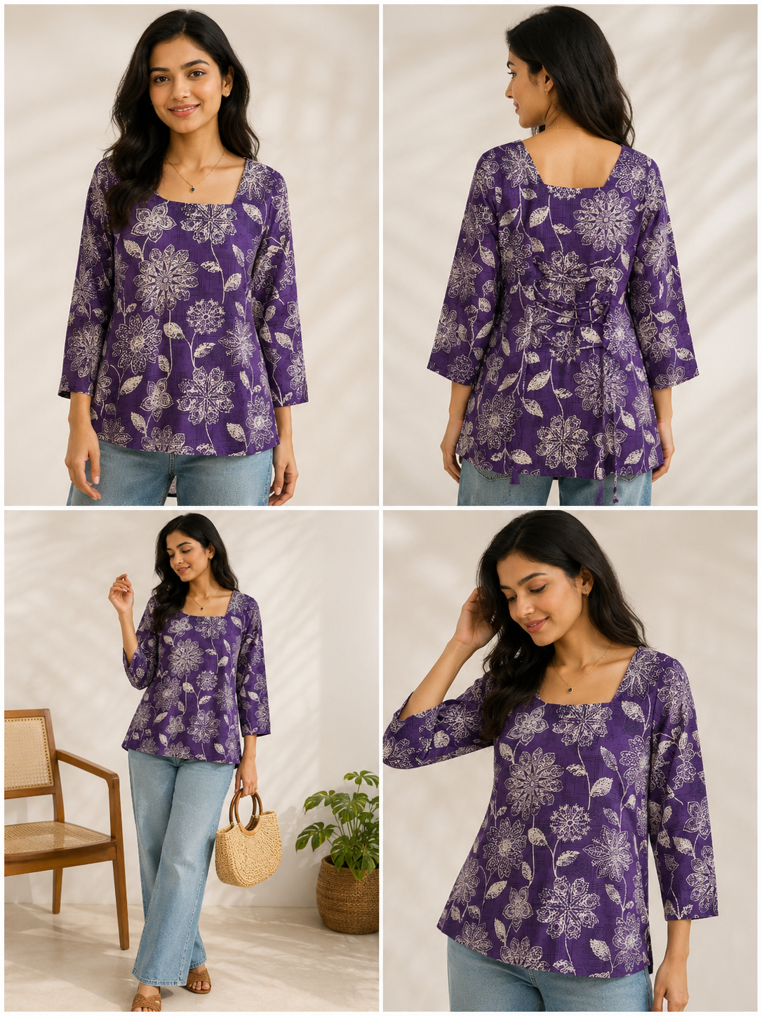 Floral Print Square Neck Top