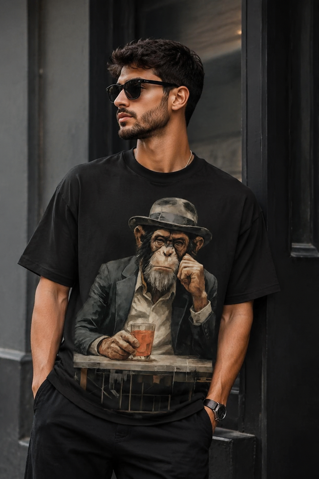 Oversized Chilling Monkey Print T-Shirt – Premium Unisex Cotton Tee