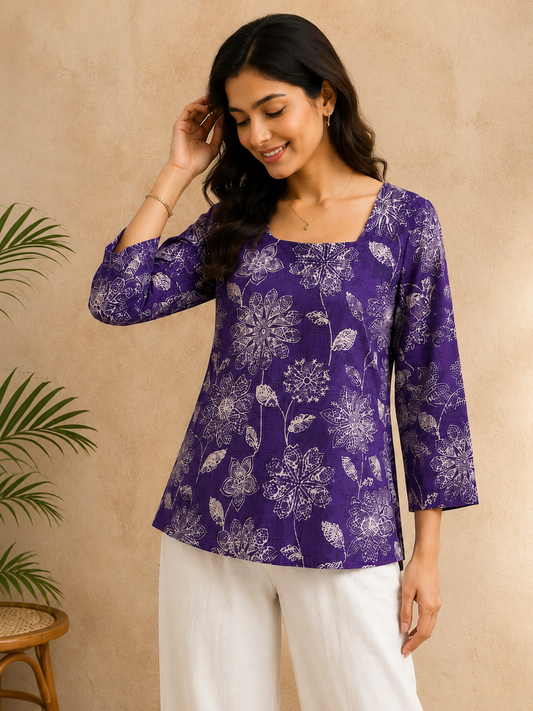 Floral Print Square Neck Top
