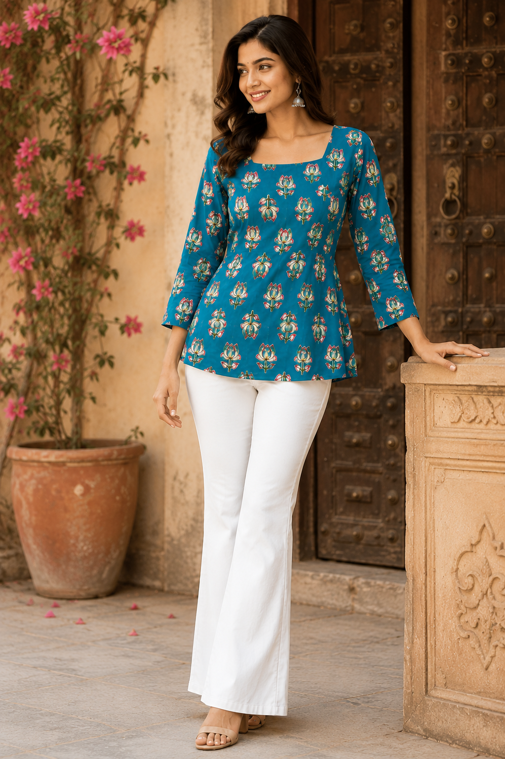 Floral Print Square Neck Top