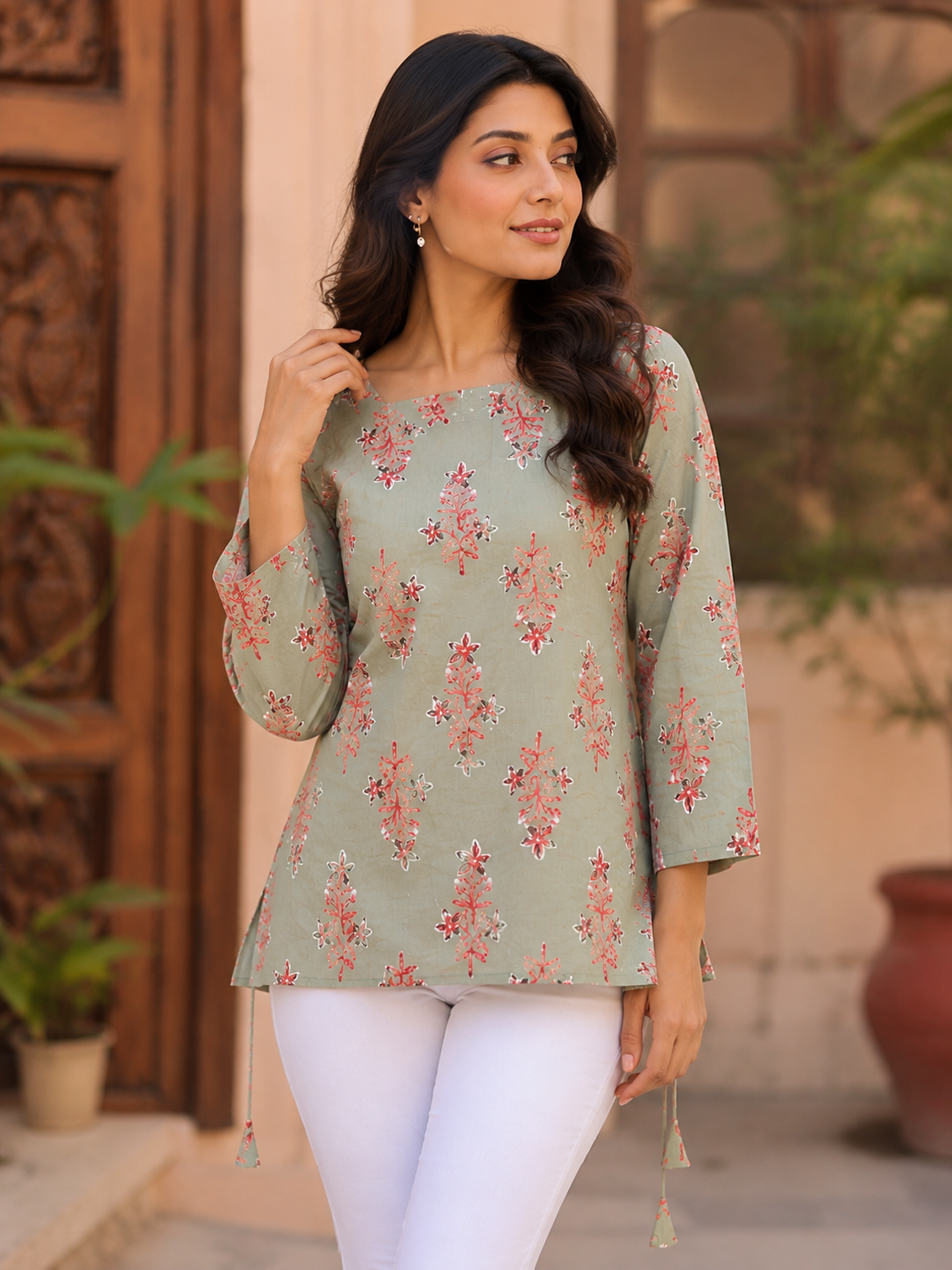 Floral Print Square Neck Top