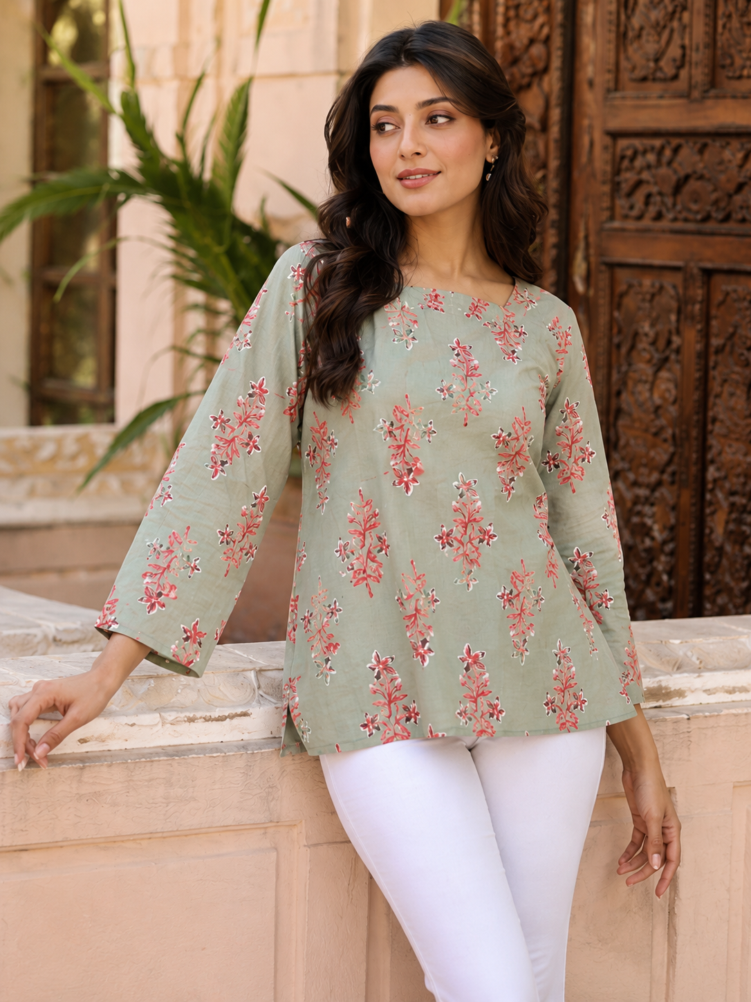 Floral Print Square Neck Top