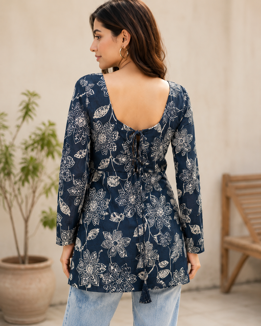 Floral Print Square Neck Top