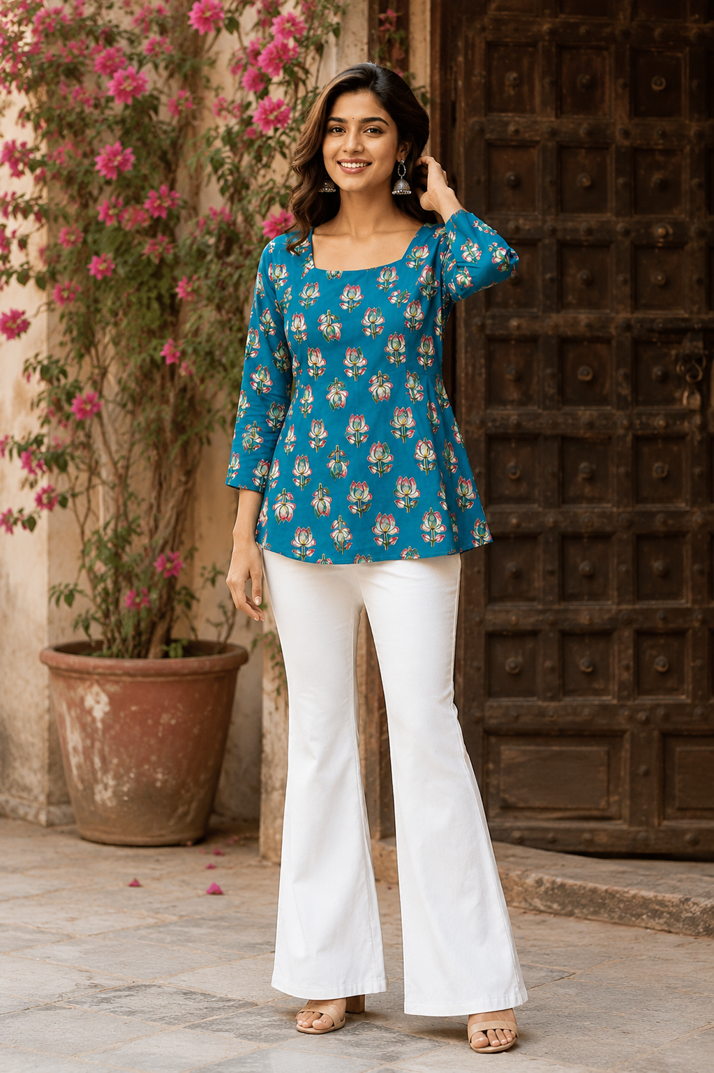 Floral Print Square Neck Top