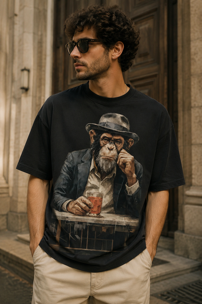 Oversized Chilling Monkey Print T-Shirt – Unisex Casual Wear
