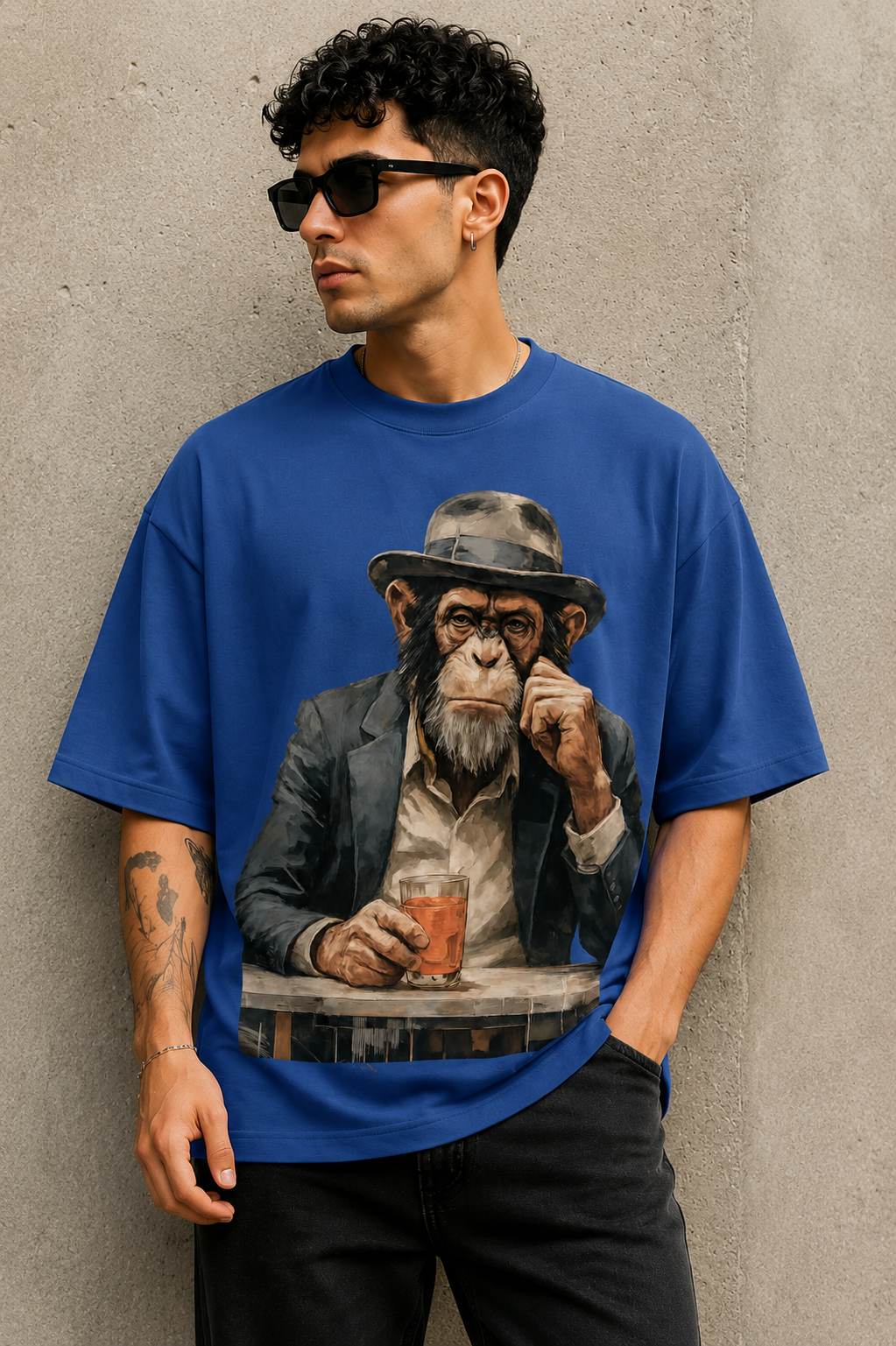 Oversized Chilling Monkey Print T-Shirt – Unisex Casual Wear