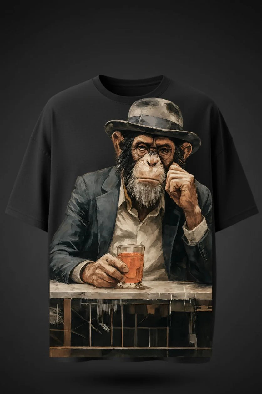 Oversized Chilling Monkey Print T-Shirt – Unisex Casual Wear