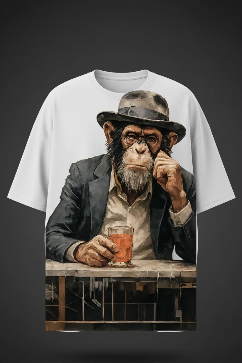 Oversized Chilling Monkey Print T-Shirt – Unisex Casual Wear