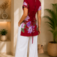 Mastani Floral Lace-Up Red-Western Top