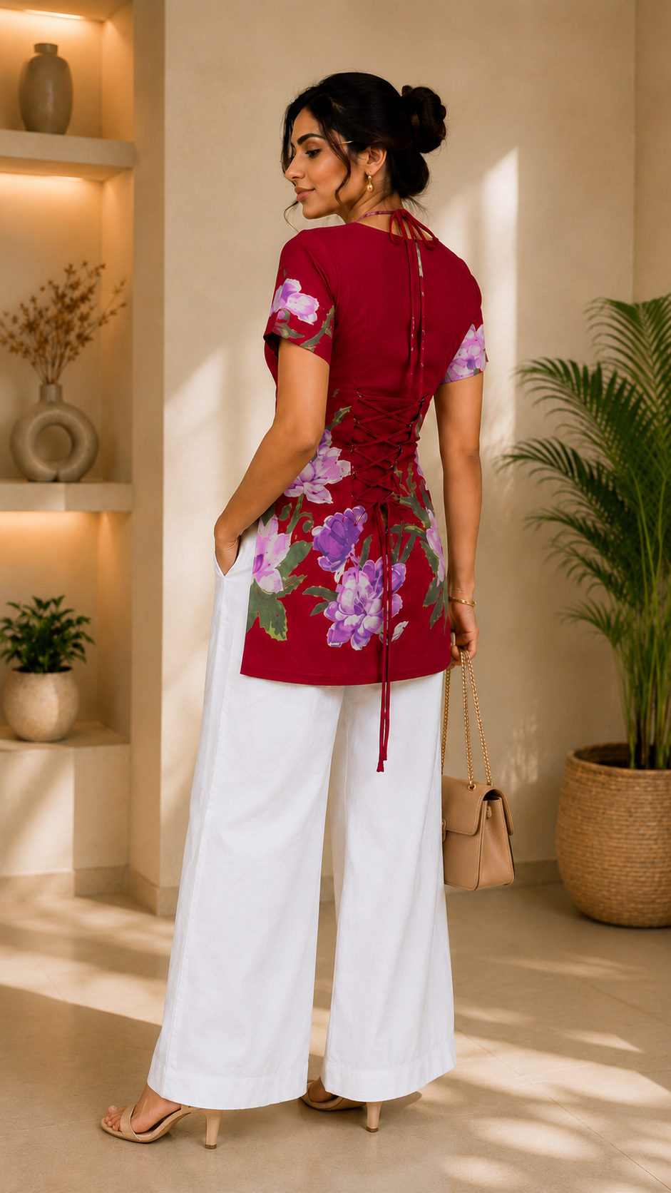 Floral Lace-Up Back Indo-Western Top