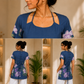 Mastani Floral Lace-Up Blue-Western Top