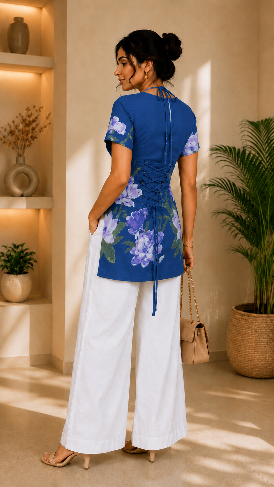 Floral Lace-Up Back Indo-Western Top