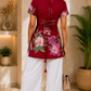 Mastani Floral Lace-Up Red-Western Top