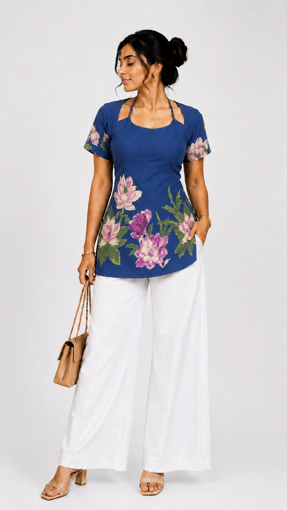 Floral Lace-Up Back Indo-Western Top