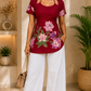 Mastani Floral Lace-Up Red-Western Top