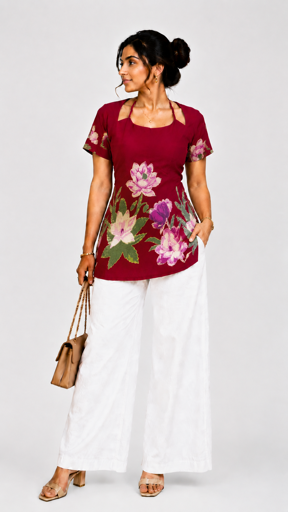 Floral Lace-Up Back Indo-Western Top