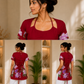 Mastani Floral Lace-Up Red-Western Top