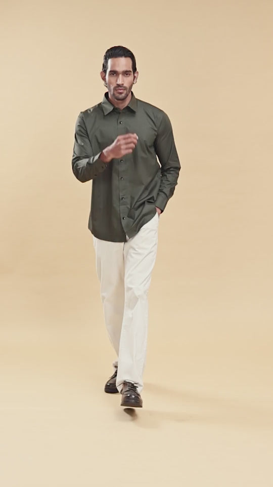 Sage linen, walking — Linen Luxe